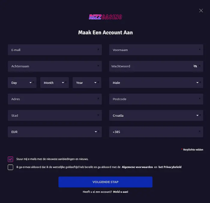 Rizz Casino Login reg
